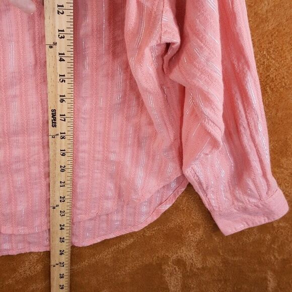 Pilcro ANTHROPOLOGIE Womens Top XS Pink Silver Stripe Button Up Ruffle THE TAVI - Picture 6 of 8